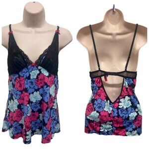Y2K Betsey Johnson Mesh Floral Lace Babydoll Lingerie Sleepwear S